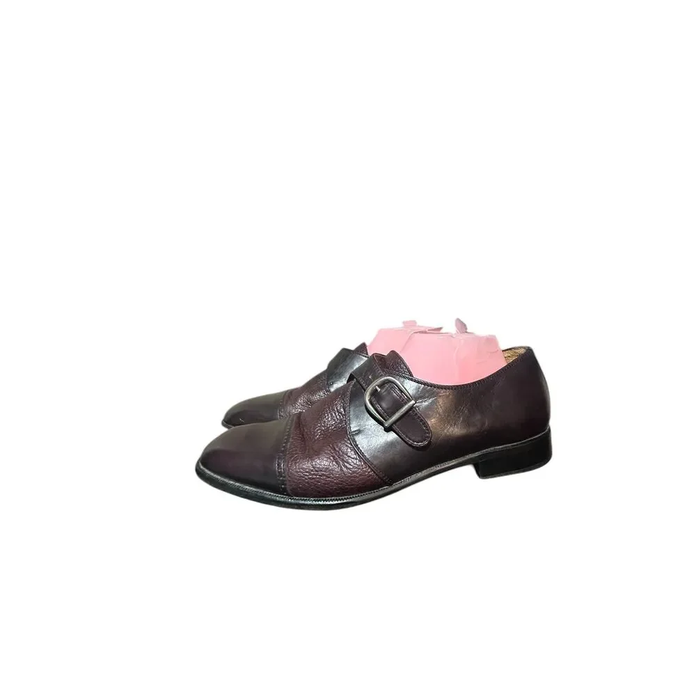 Vito Rufolo Monk Strap Buckle Burgundy Leather Shoes Mens Size 11 Made in Italy